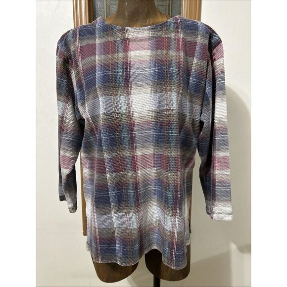 DWSF Plaid Sweater Women’s Medium Waffle Textured Muted Colors - Picture 1 of 7